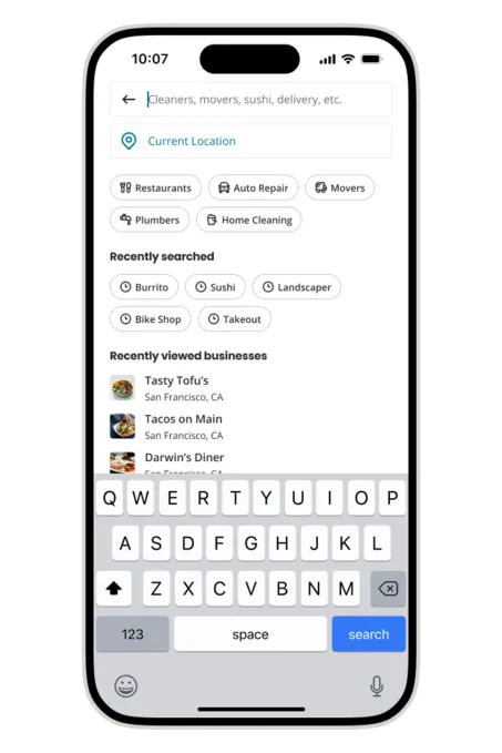Yelp expressive search suggestions interface