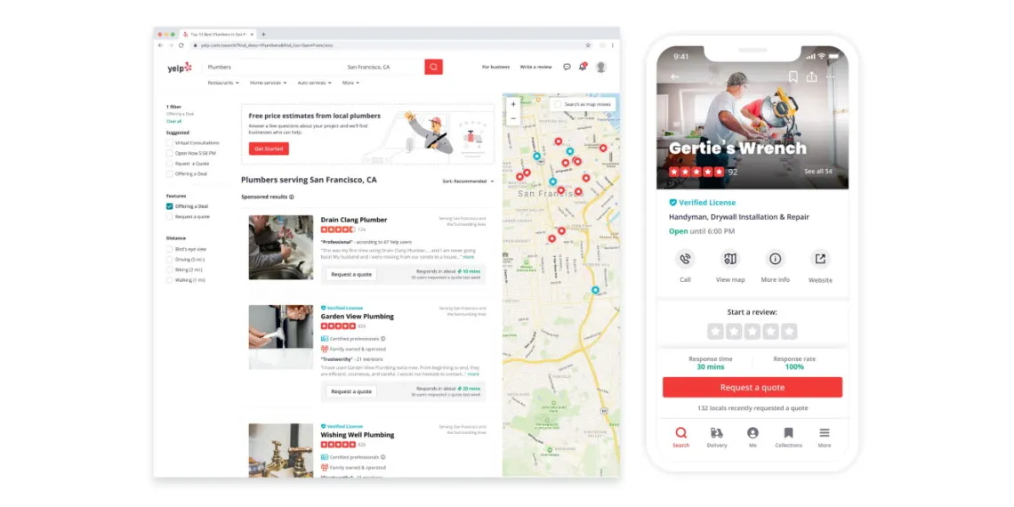 Yelp core search results page redesign