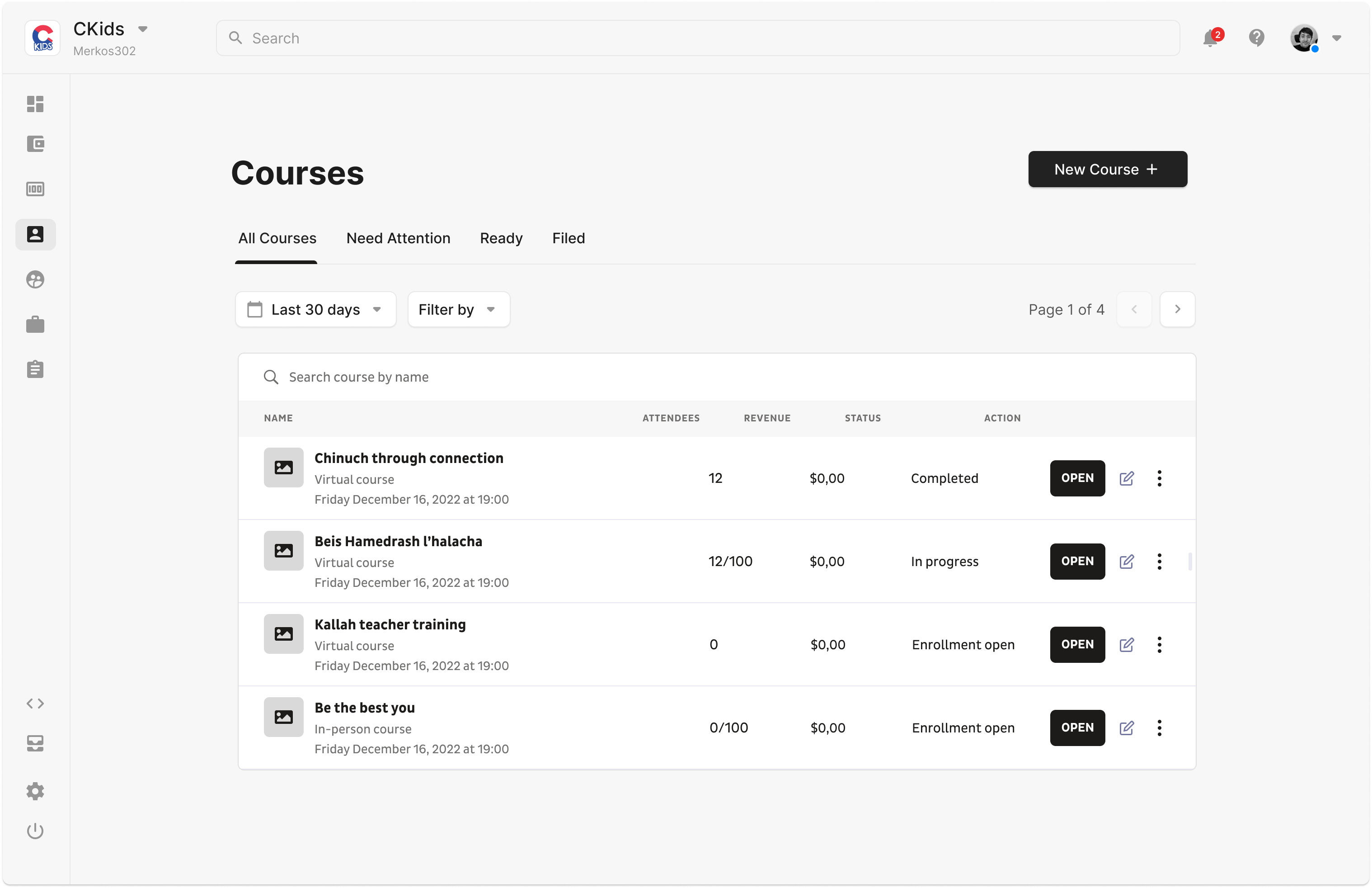 CKids Back-office Courses & Educational Management Dashboard