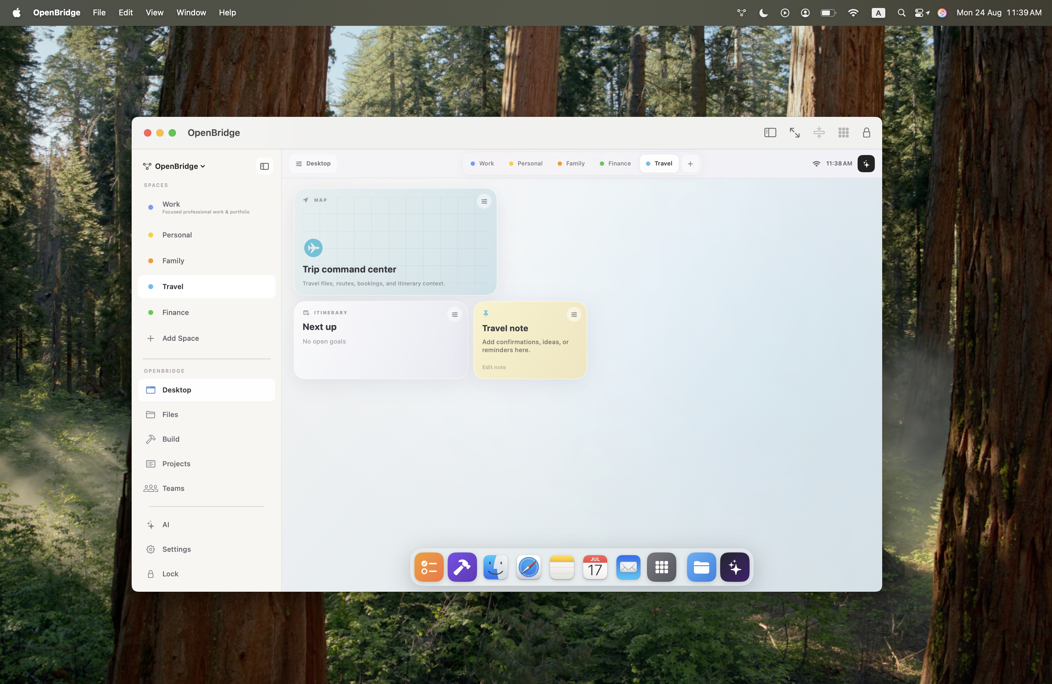 OpenBridge Mac Native Desktop Spaces & Travel Workspace Command Center