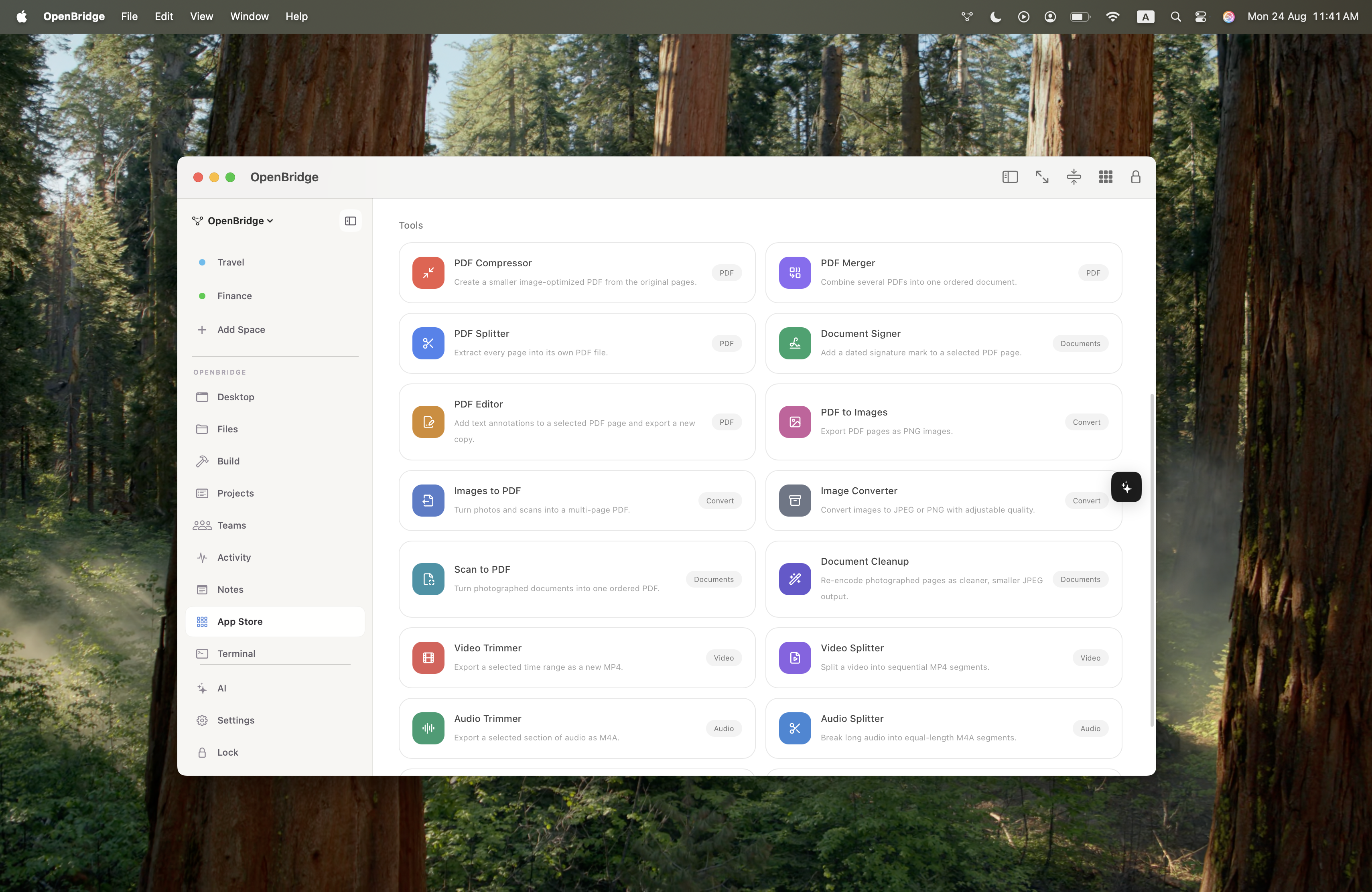 OpenBridge Native Tools Suite and App Store (PDF utilities, media editors, document tools)